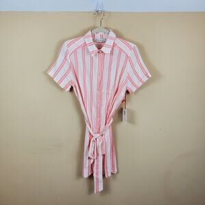 The Good Jane Peach Stripe Logan Shirt Dress Size S